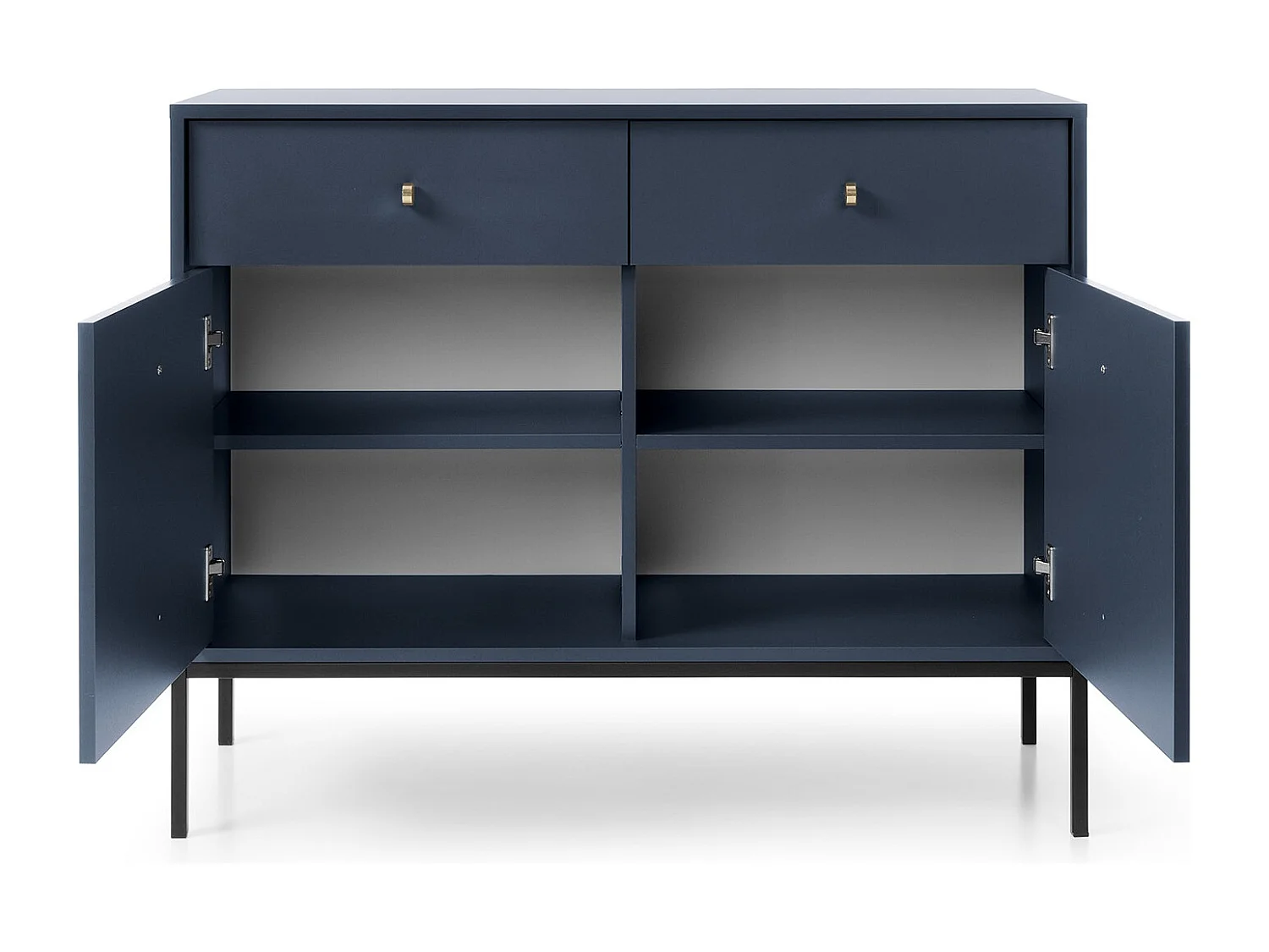 Commode avec tiroirs Monti sur pieds - 2 portes, 100 cm, bleu marine + or