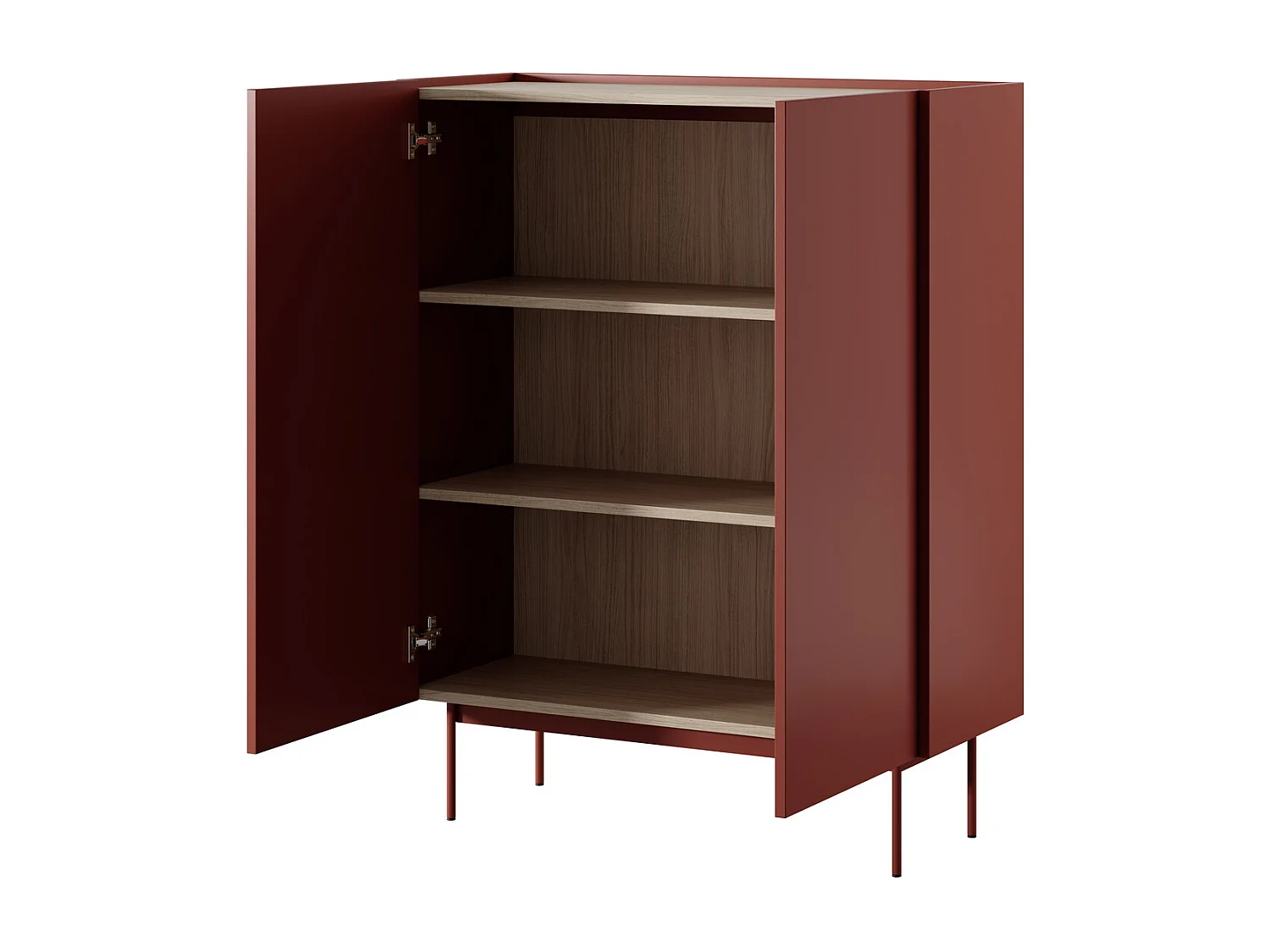 Commode haute 120 cm Laris - buffet 2 portes sur pieds, rouge