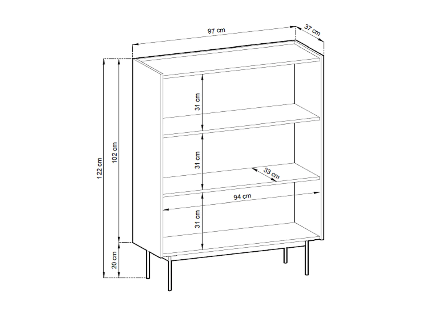 Commode haute 120 cm Laris - buffet 2 portes sur pieds, rouge