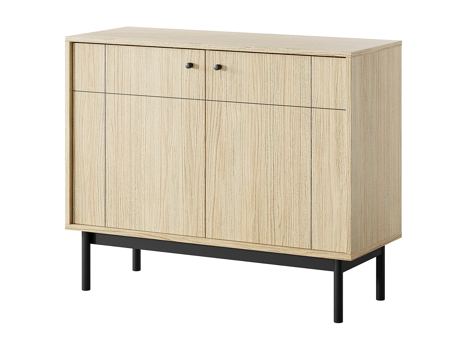 Commode 100 cm pour le salon Lunaris, commode en bois sur pieds, 2 portes - chêne Linea