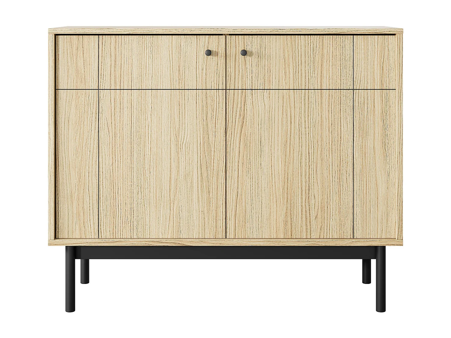 Commode 100 cm pour le salon Lunaris, commode en bois sur pieds, 2 portes - chêne Linea
