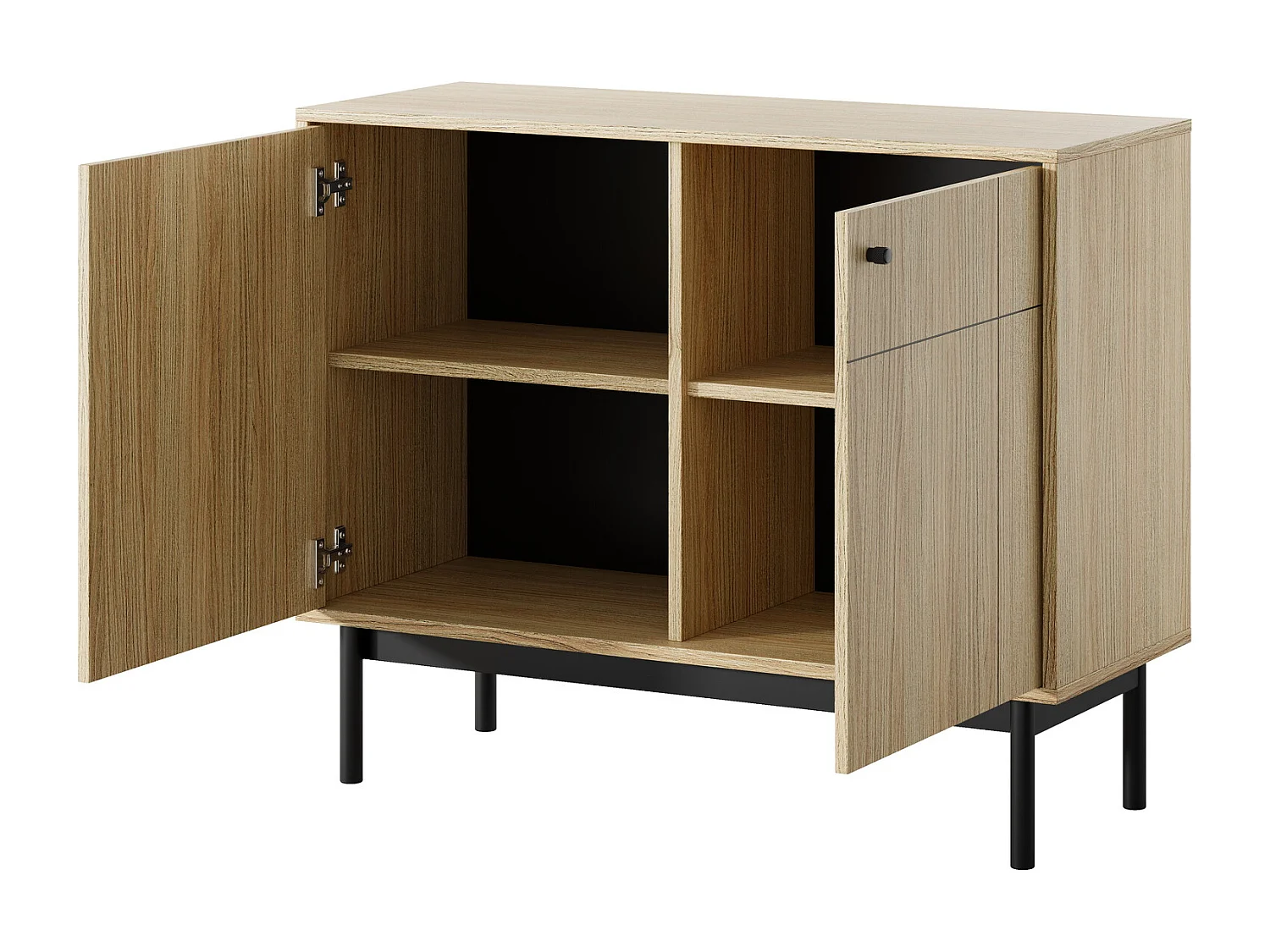 Commode 100 cm pour le salon Lunaris, commode en bois sur pieds, 2 portes - chêne Linea