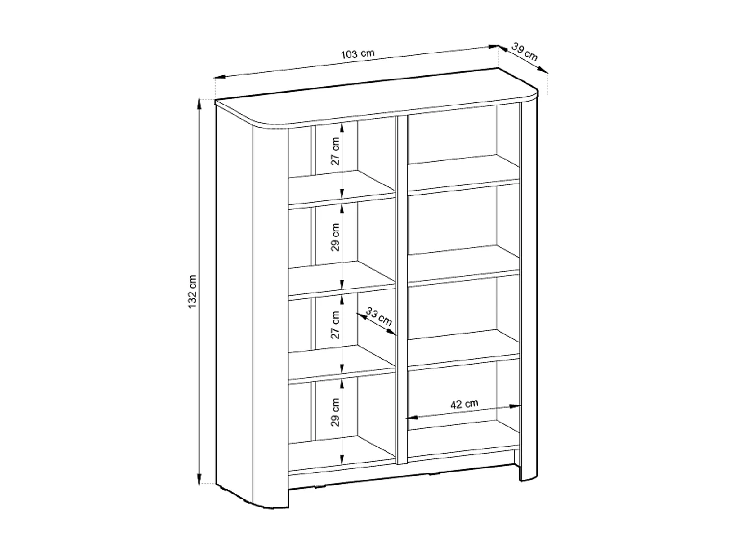 Hoge commode 130 cm Mezzano, vierdeurs, voor de woonkamer - kasjmier commode