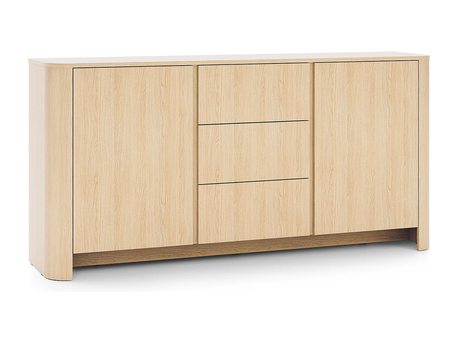 Commode 170 cm pour salon Mezzano, commode avec tiroirs, deux portes, finition bois - chêne Vicenza