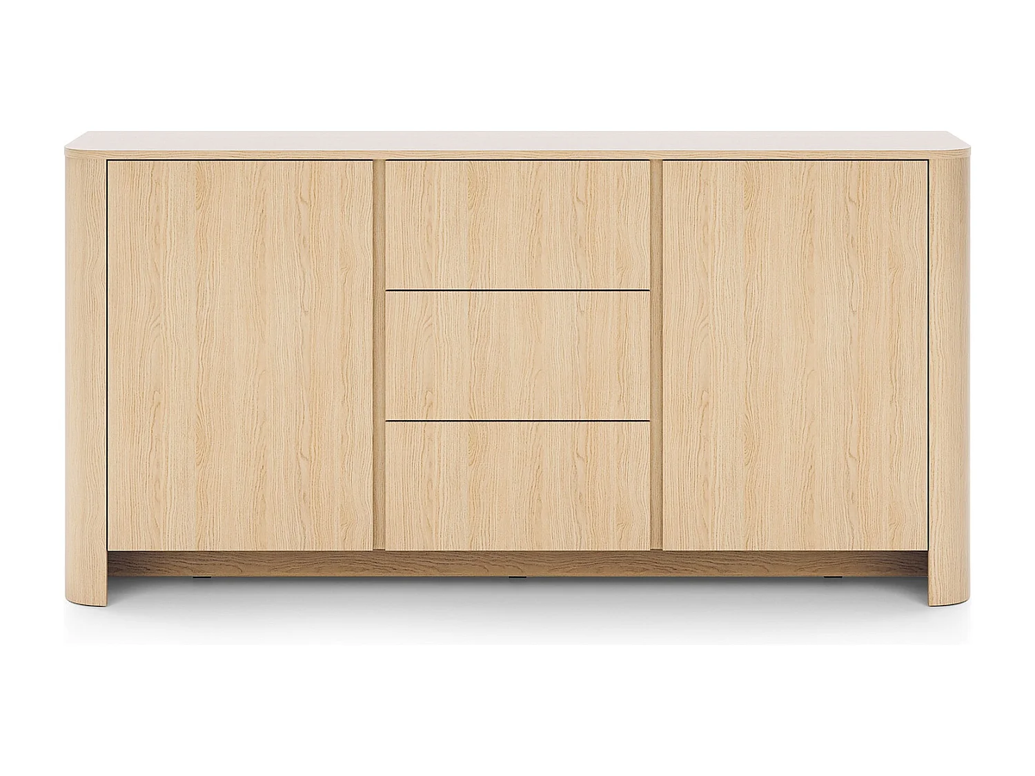 Commode 170 cm pour salon Mezzano, commode avec tiroirs, deux portes, finition bois - chêne Vicenza