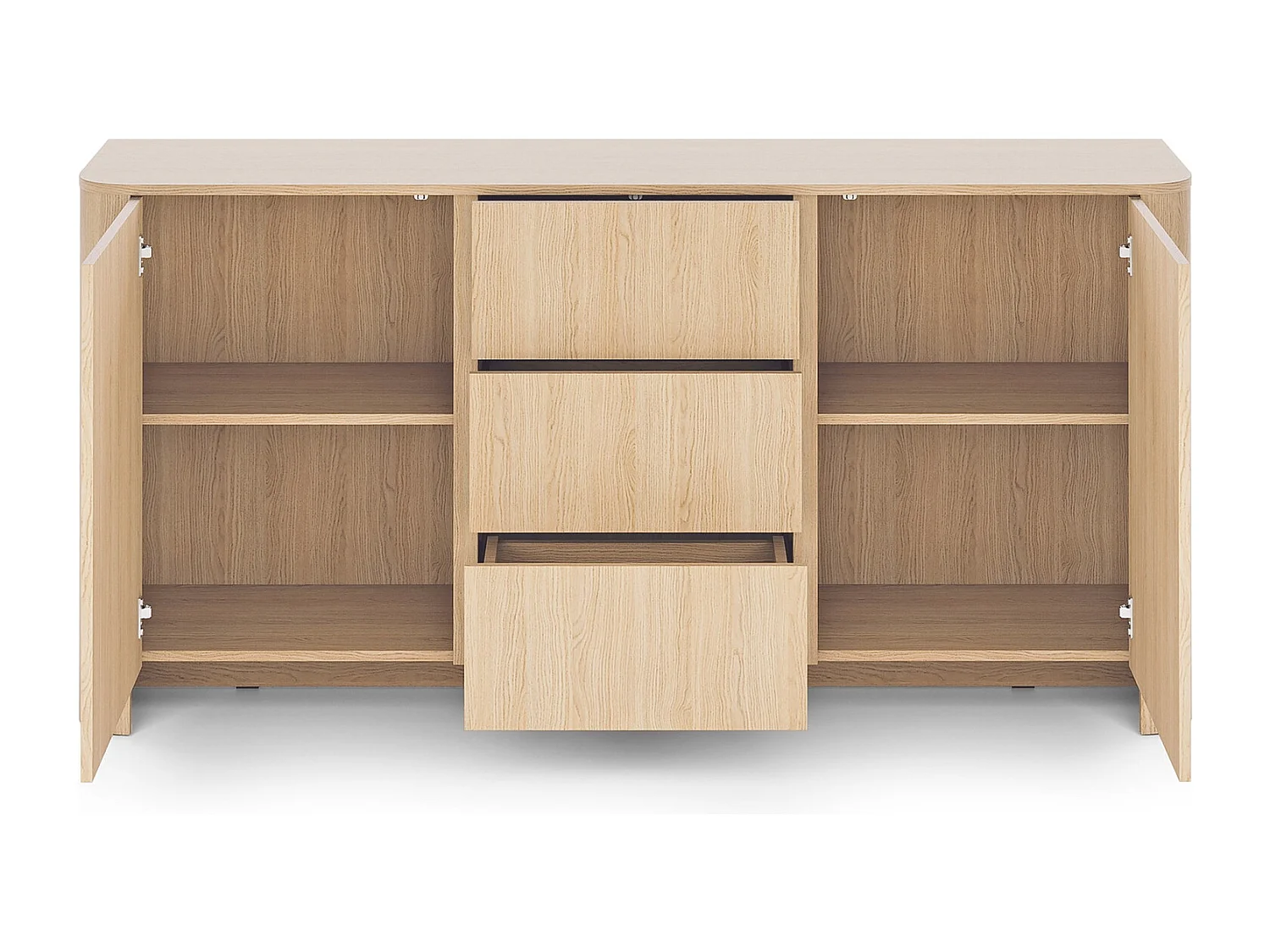 Commode 170 cm pour salon Mezzano, commode avec tiroirs, deux portes, finition bois - chêne Vicenza