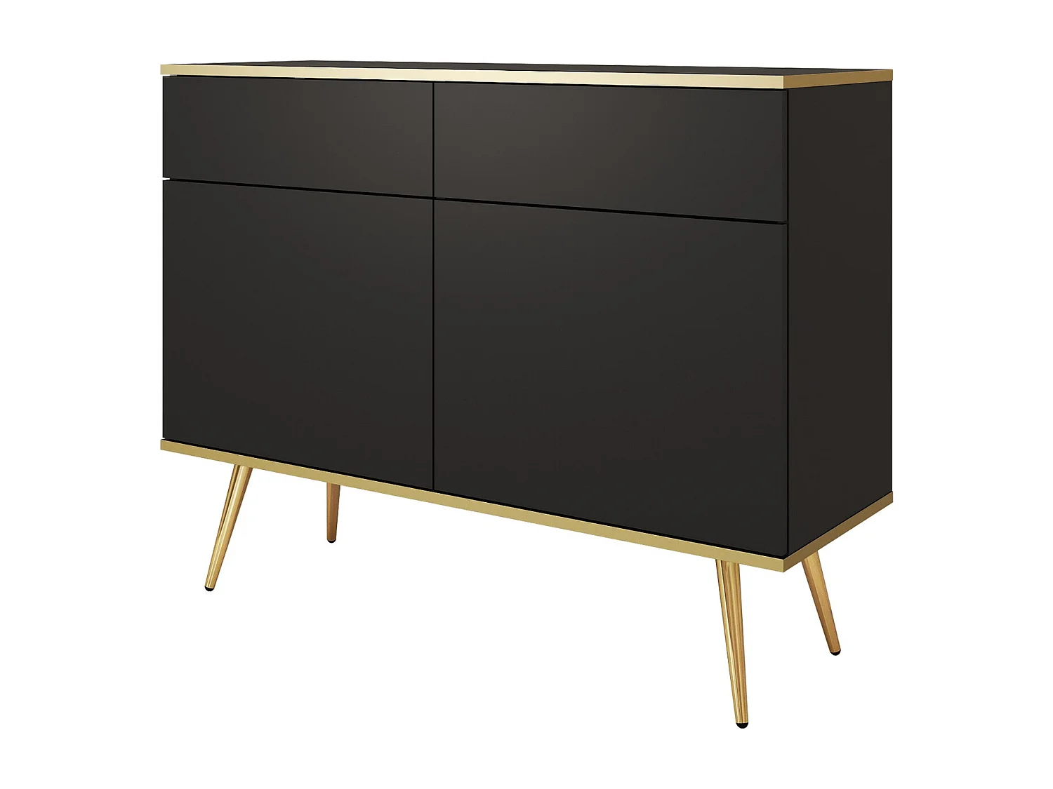 Commode avec tiroirs 107 cm Rodi, 2 portes, sur pieds - meuble de salon, noir + or