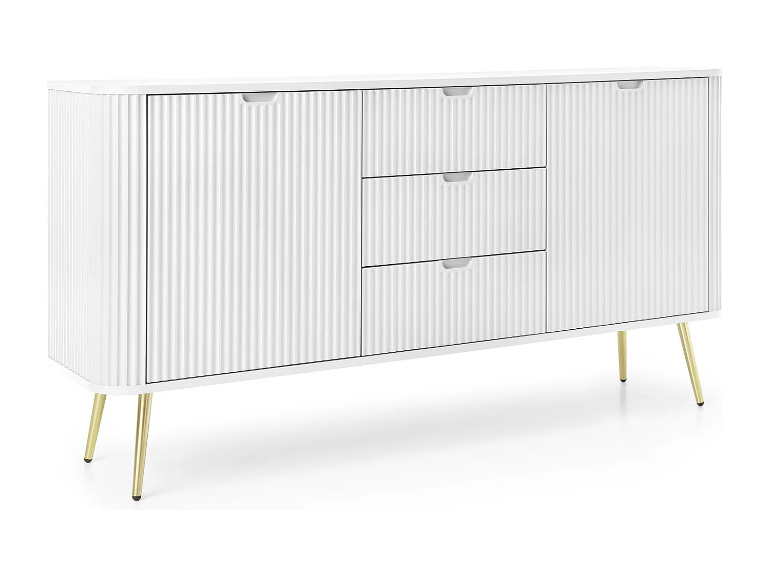 Commode avec tiroirs Gerly sur pieds - buffet 170 cm, 2 portes, blanc + or