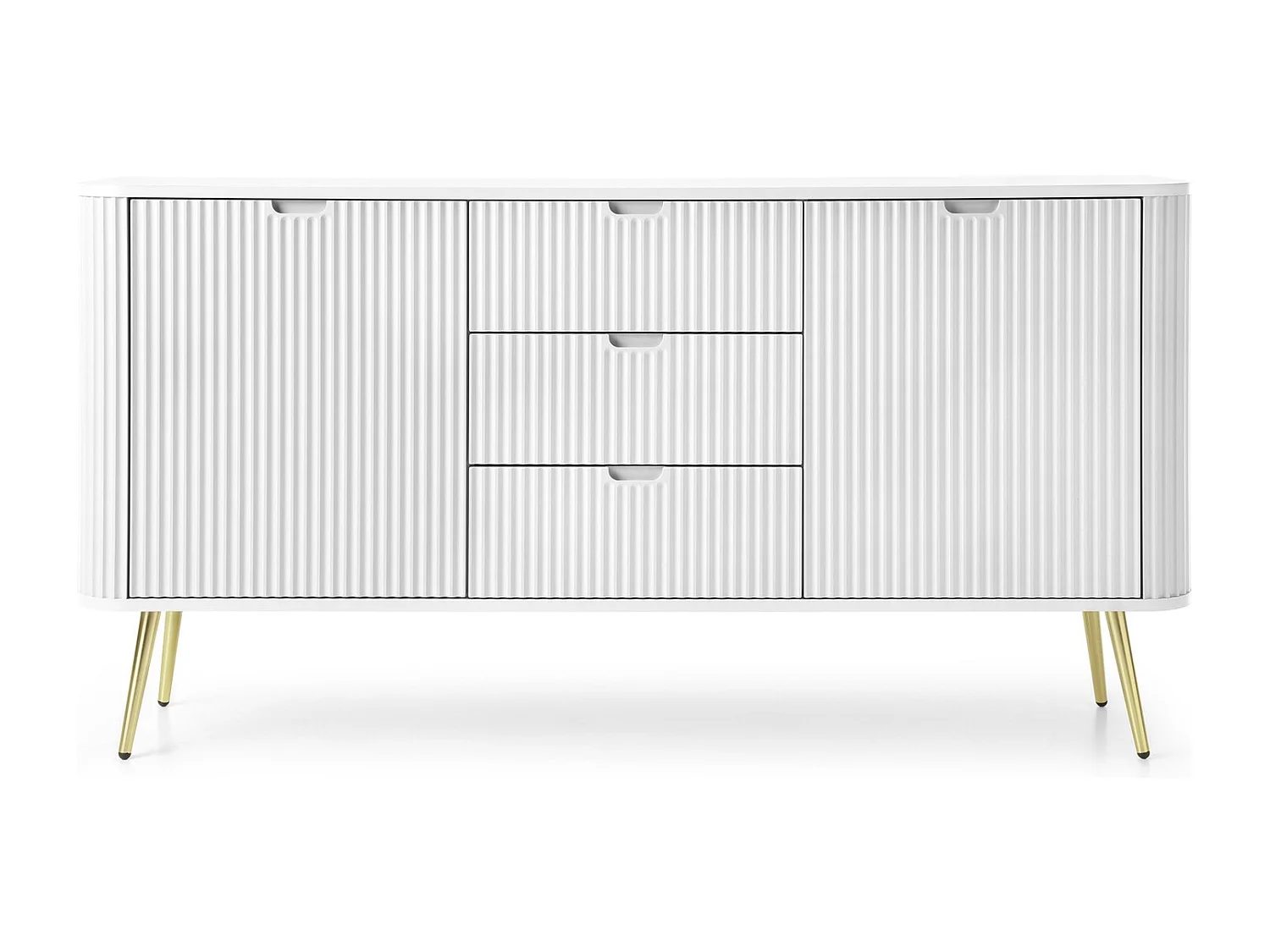 Commode avec tiroirs Gerly sur pieds - buffet 170 cm, 2 portes, blanc + or