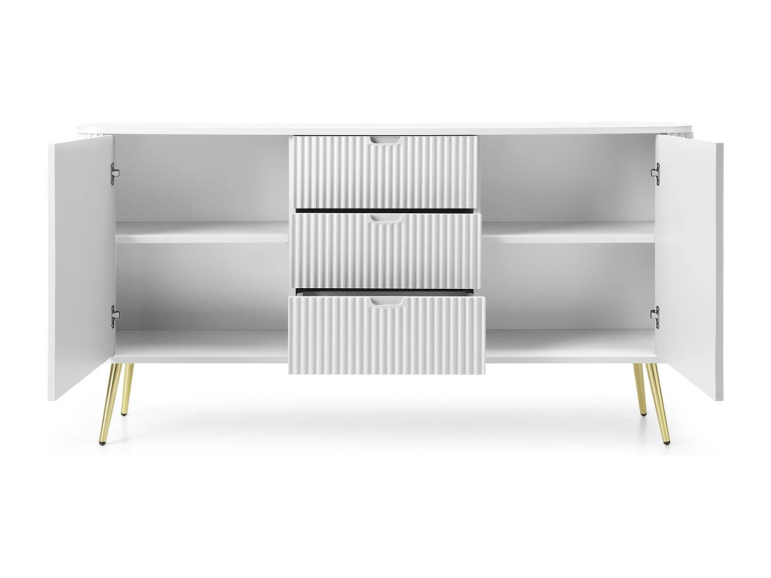 Commode avec tiroirs Gerly sur pieds - buffet 170 cm, 2 portes, blanc + or