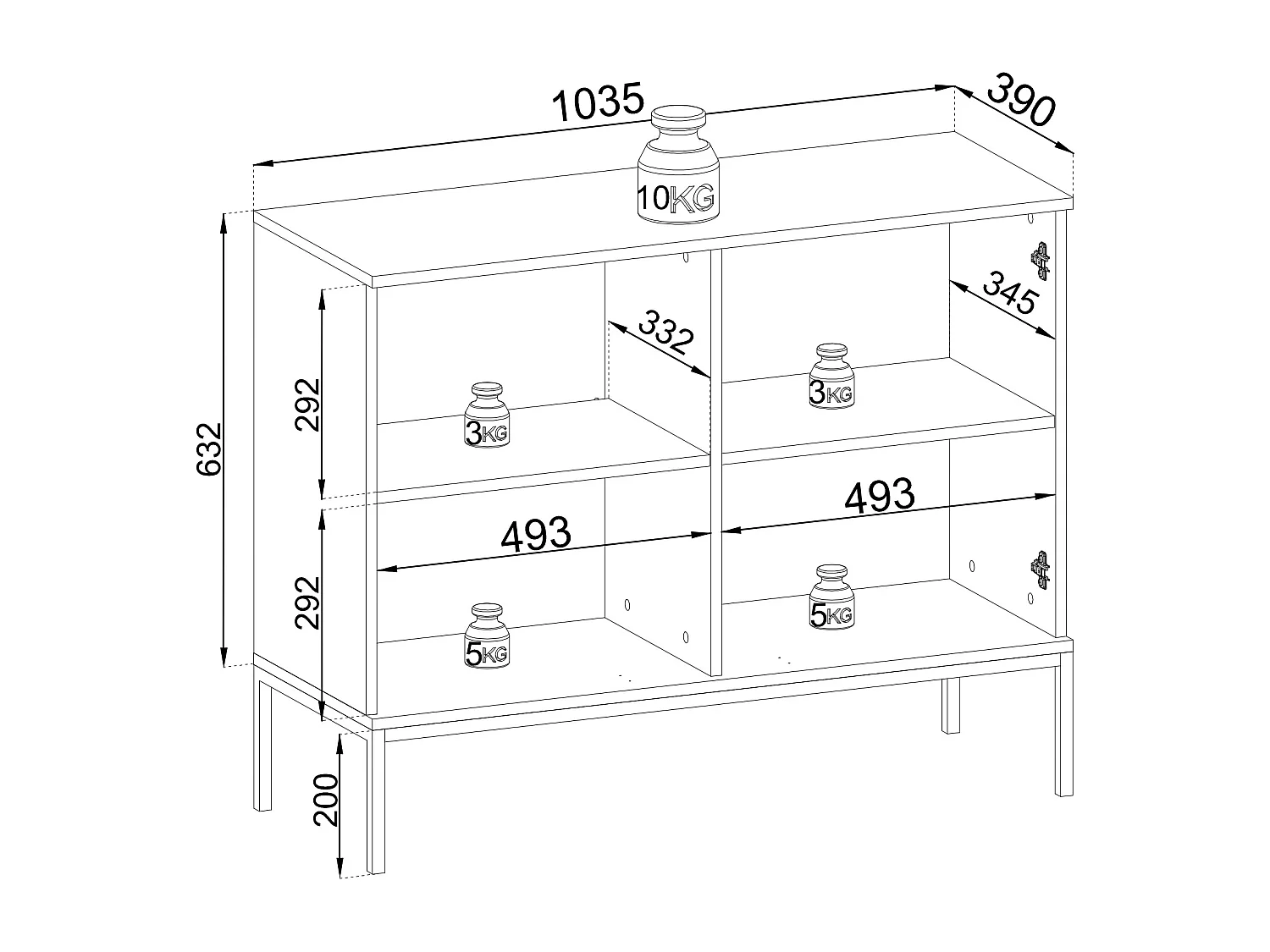 Commode 2 Portes Haller - Petite Commode 100 cm, Loft, Industriel, éclairage LED, Lamelles, Cachemire