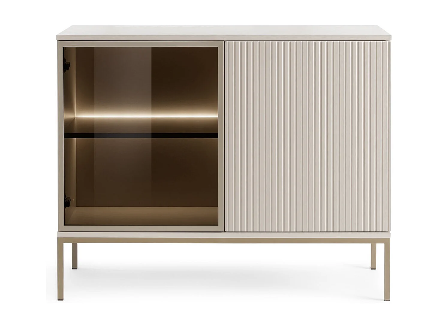 Commode 2 Portes Haller - Petite Commode 100 cm, Loft, Industriel, éclairage LED, Lamelles, Cachemire