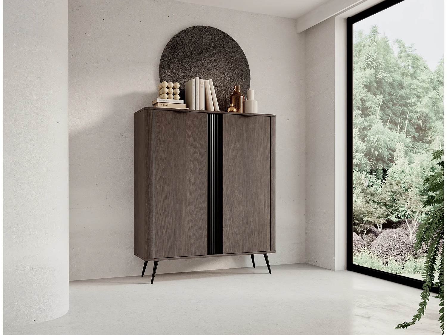 Hoge commode 135 cm Estera, 2 deuren - commode op poten, donker hout - eik Dunin