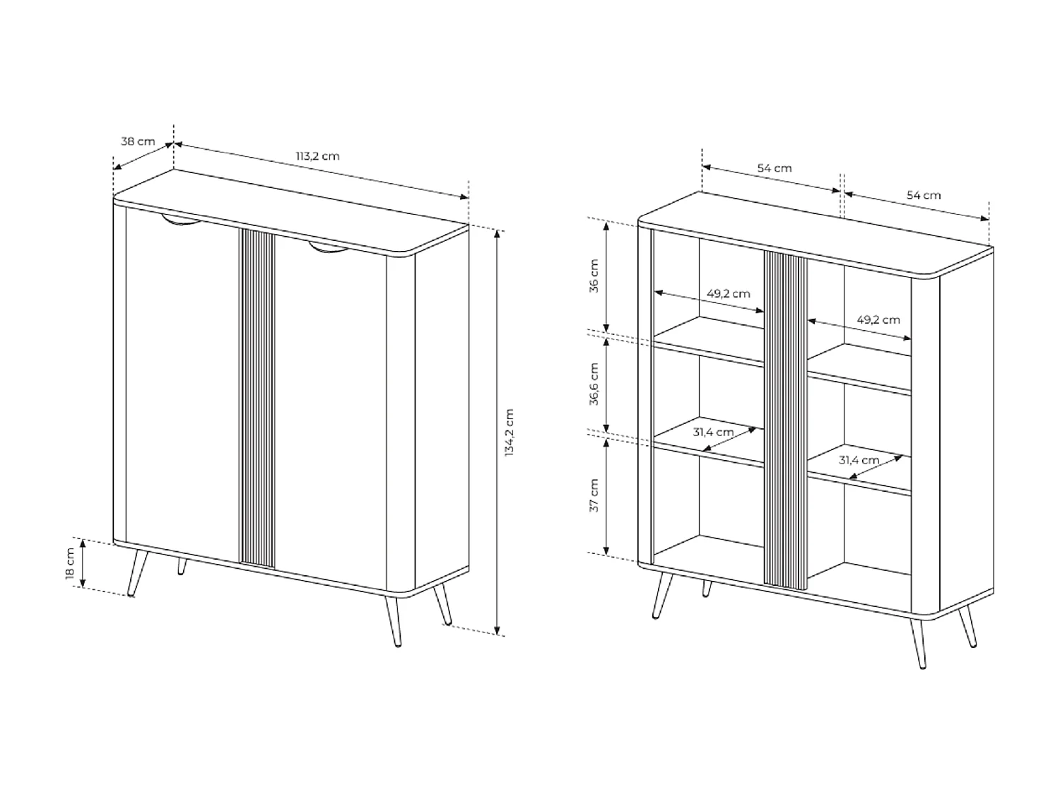 Hoge commode 135 cm Estera, 2 deuren - commode op poten, donker hout - eik Dunin