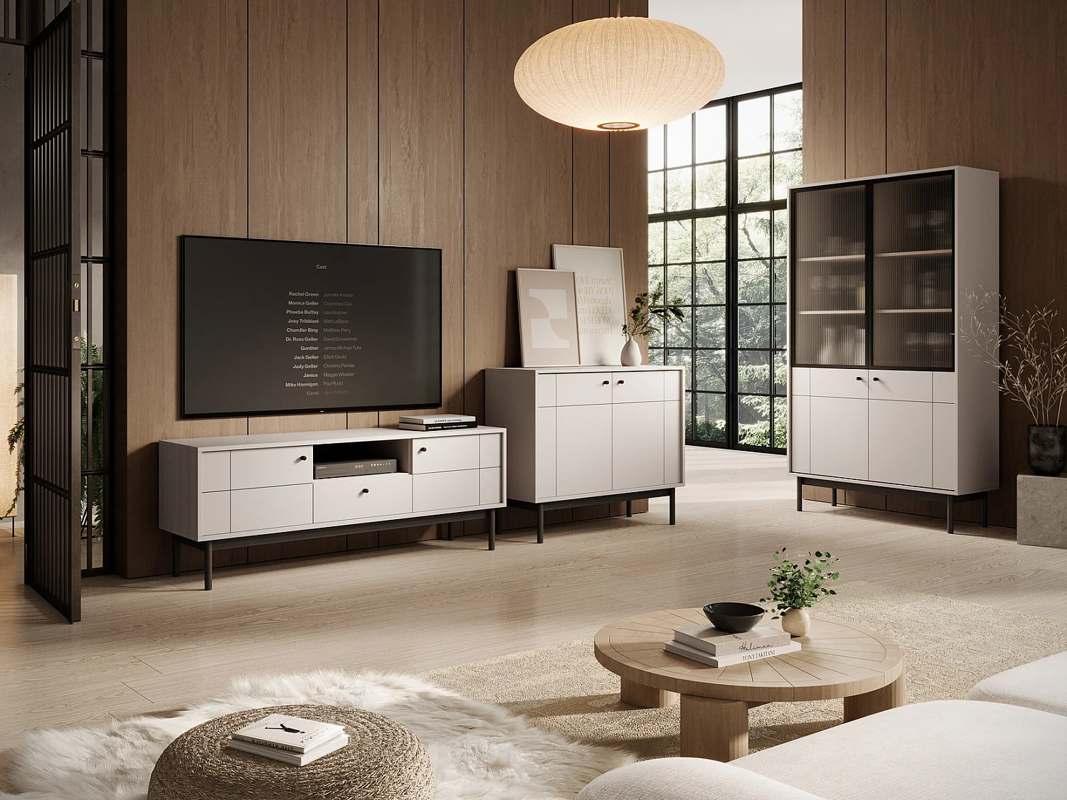 Driedelige commode Lunaris op poten, voor de woonkamer, commode 155 cm - kasjmier