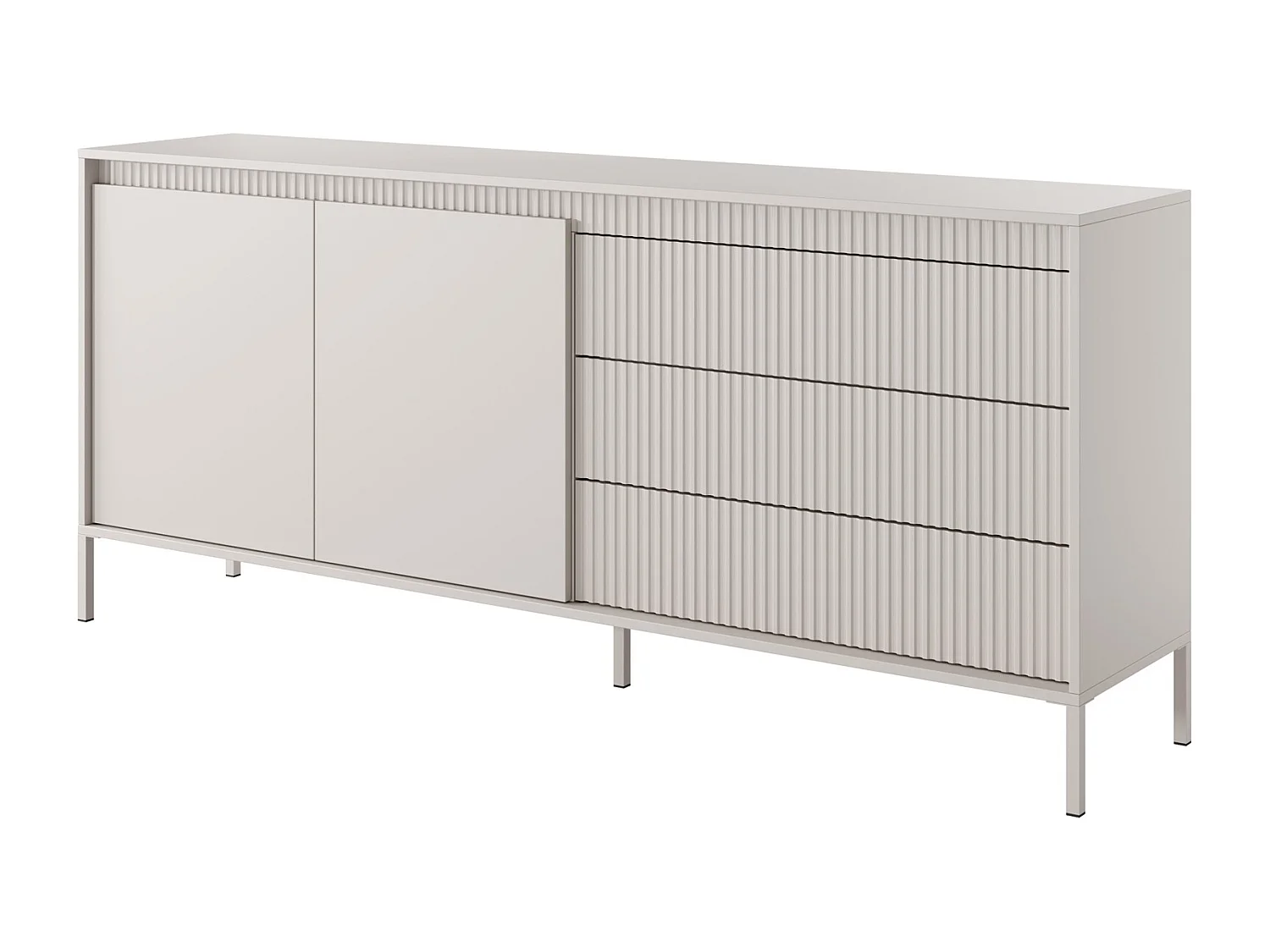 Commode 2 portes Santori - commode beige 187 cm sur pieds, 3 tiroirs
