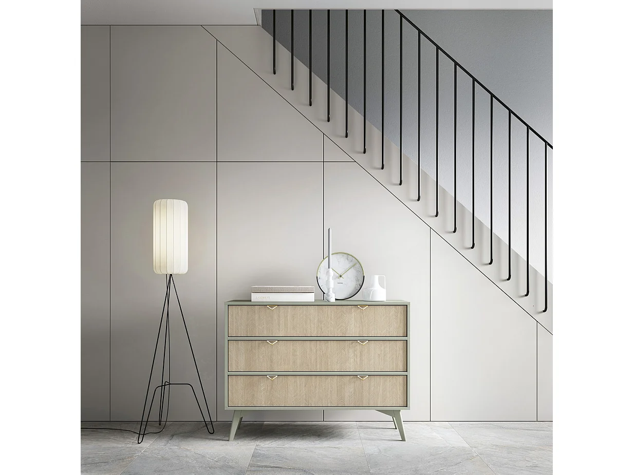Commode 100 cm Wood - Dressoir met 3 lades, modern, boho-stijl, Eucalyptus