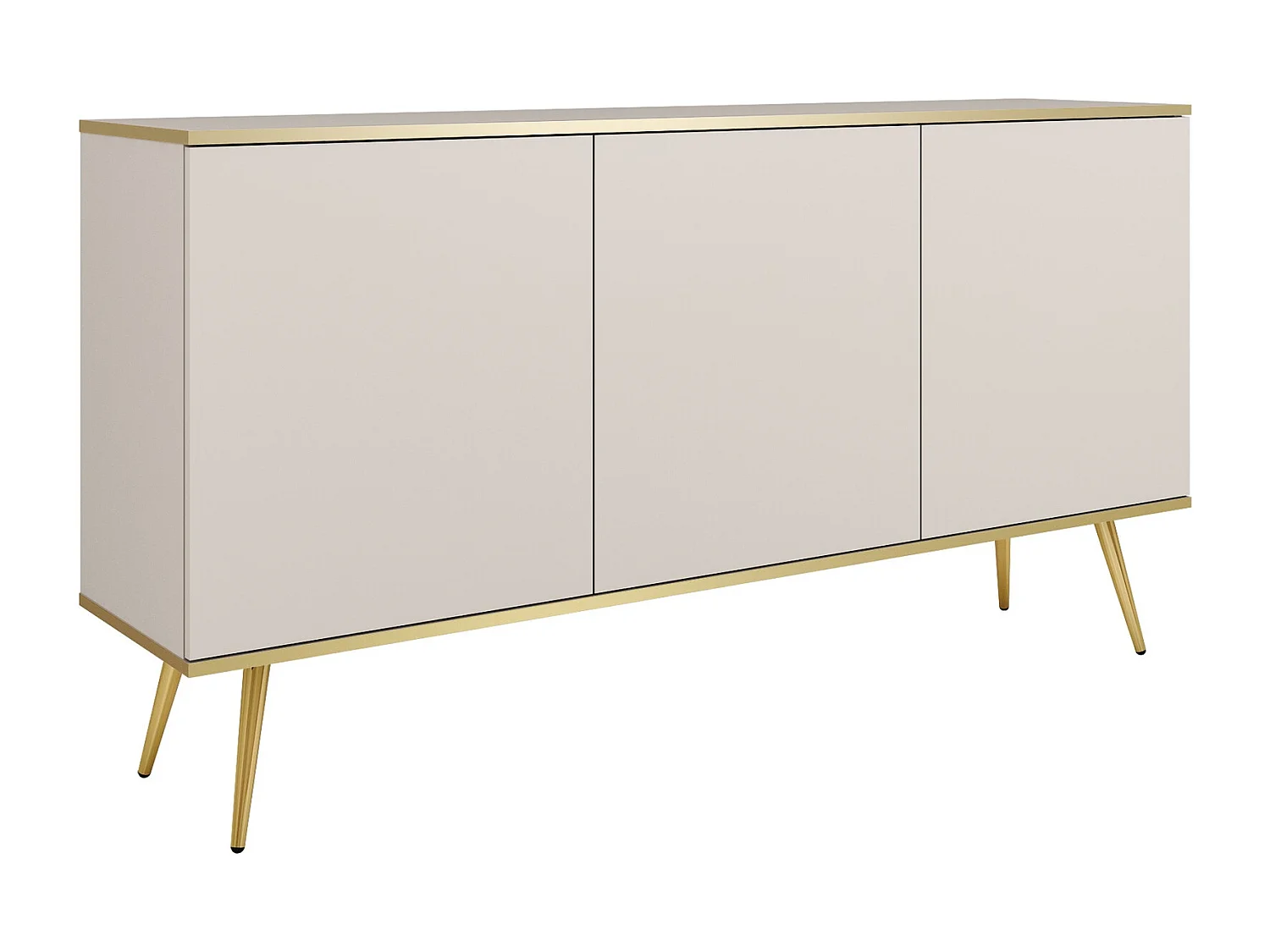 Commode trois portes Rodi 160 cm, pour le salon sur pieds - beige + or