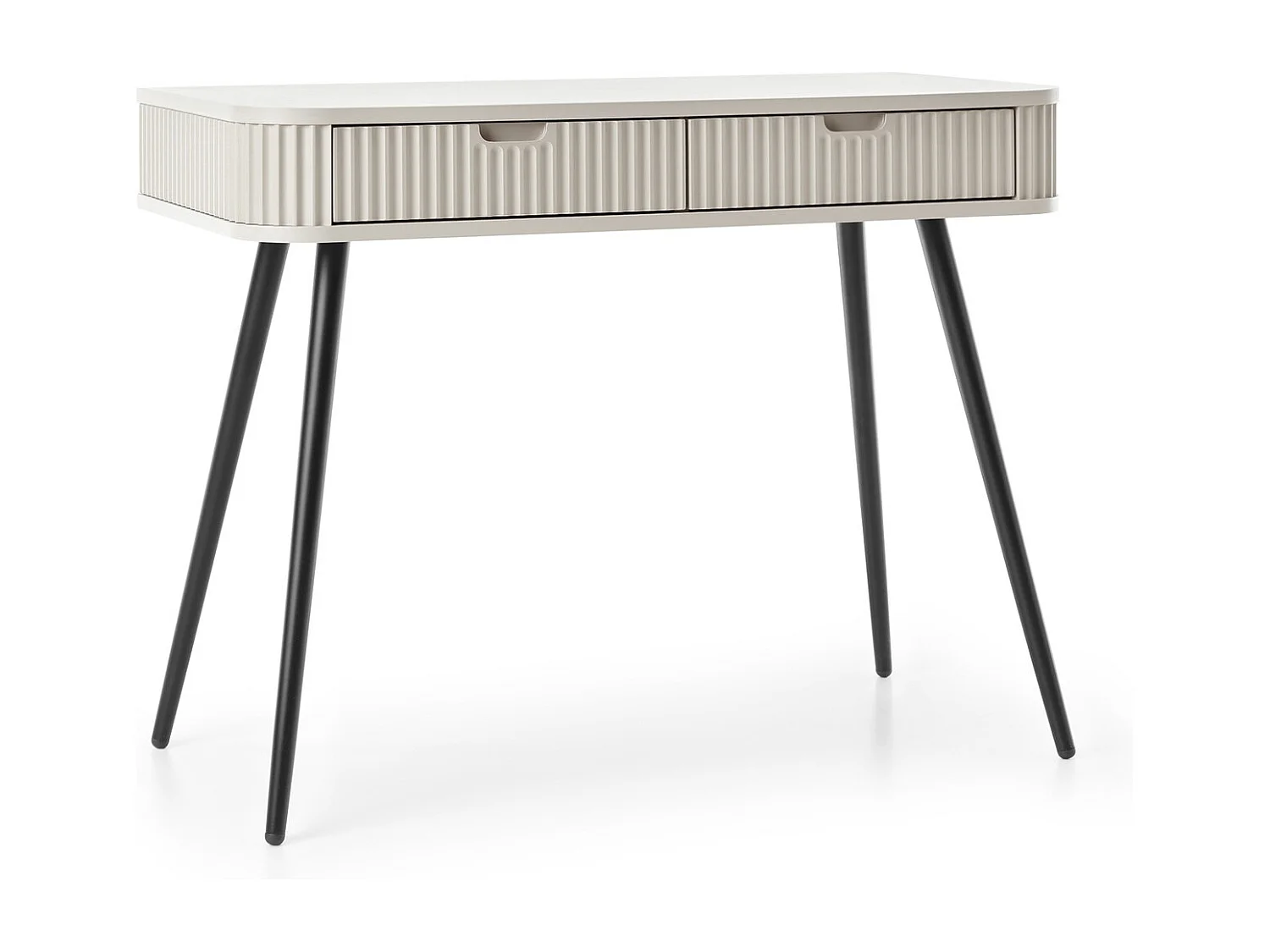 Kaptafel met lades Gerly - consoletafel 100 cm, geribbelde fronten, kasjmier + zwart