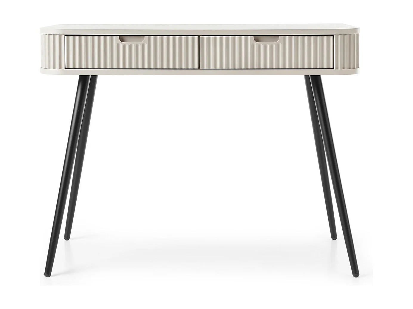 Kaptafel met lades Gerly - consoletafel 100 cm, geribbelde fronten, kasjmier + zwart