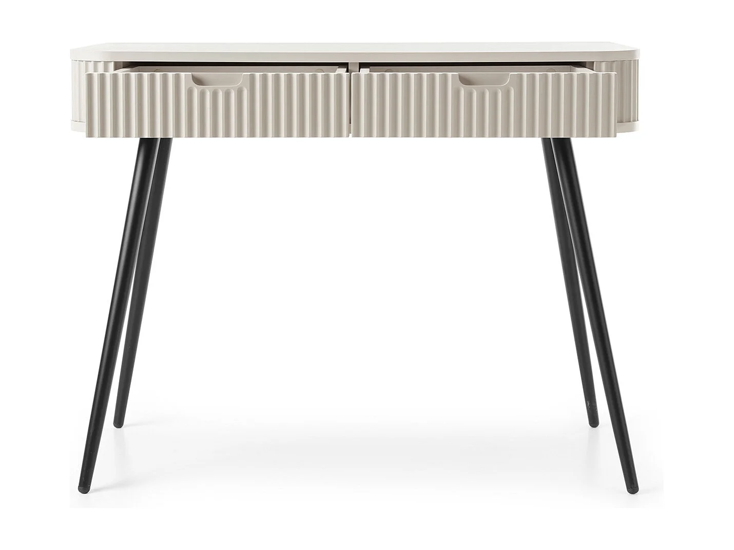 Kaptafel met lades Gerly - consoletafel 100 cm, geribbelde fronten, kasjmier + zwart