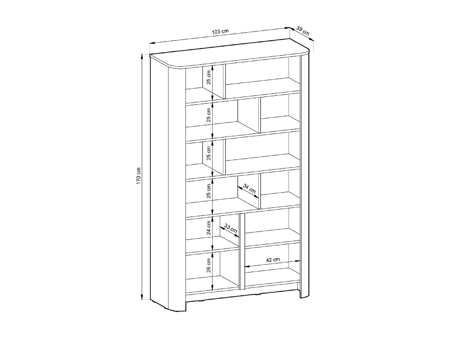 Bibliothèque avec étagères 100 cm Mezzano, 2 portes, meuble de bureau - cachemire