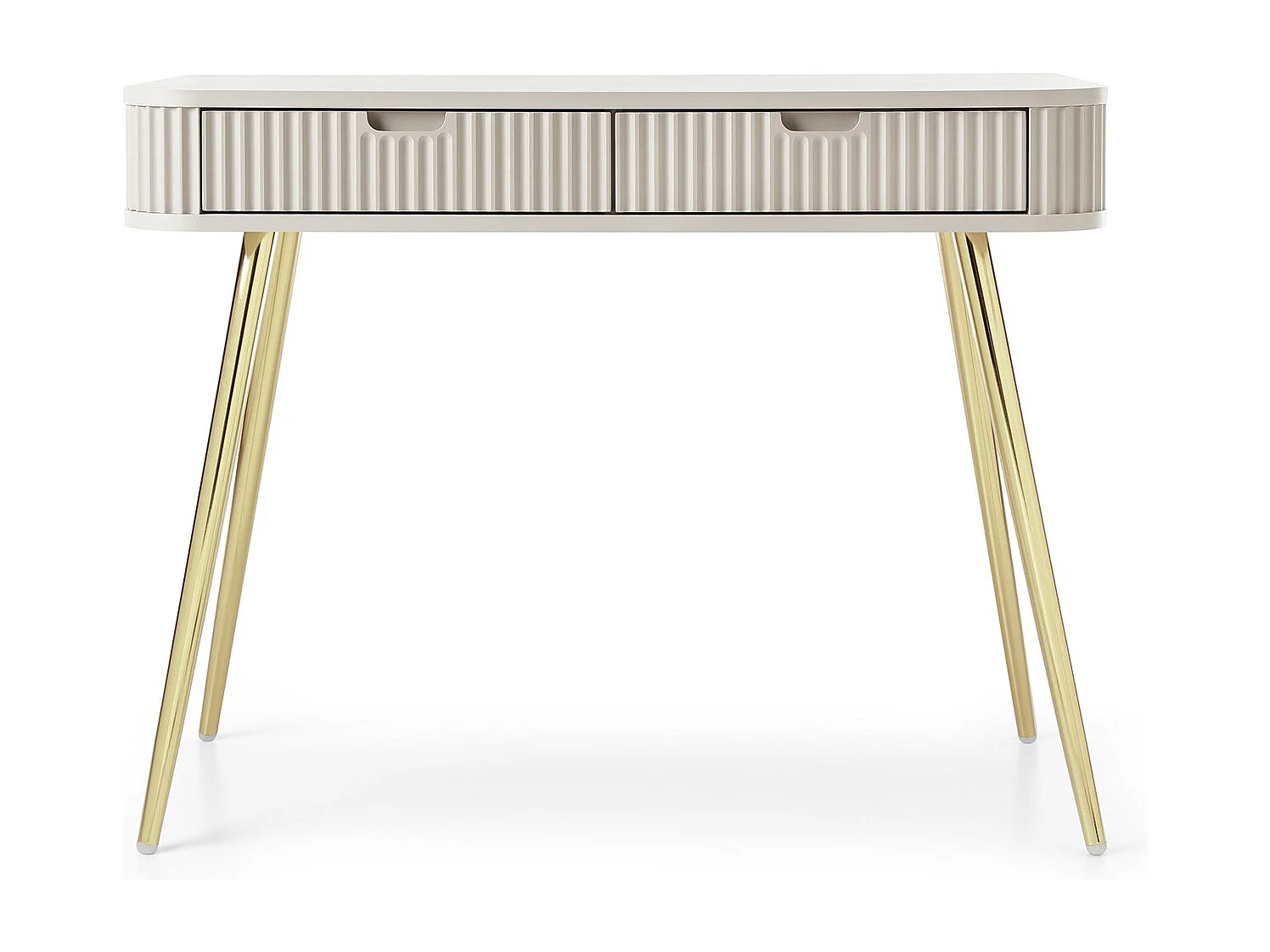 Kaptafel met lades Gerly - consoletafel 100 cm, geribbelde fronten, kasjmier + goud