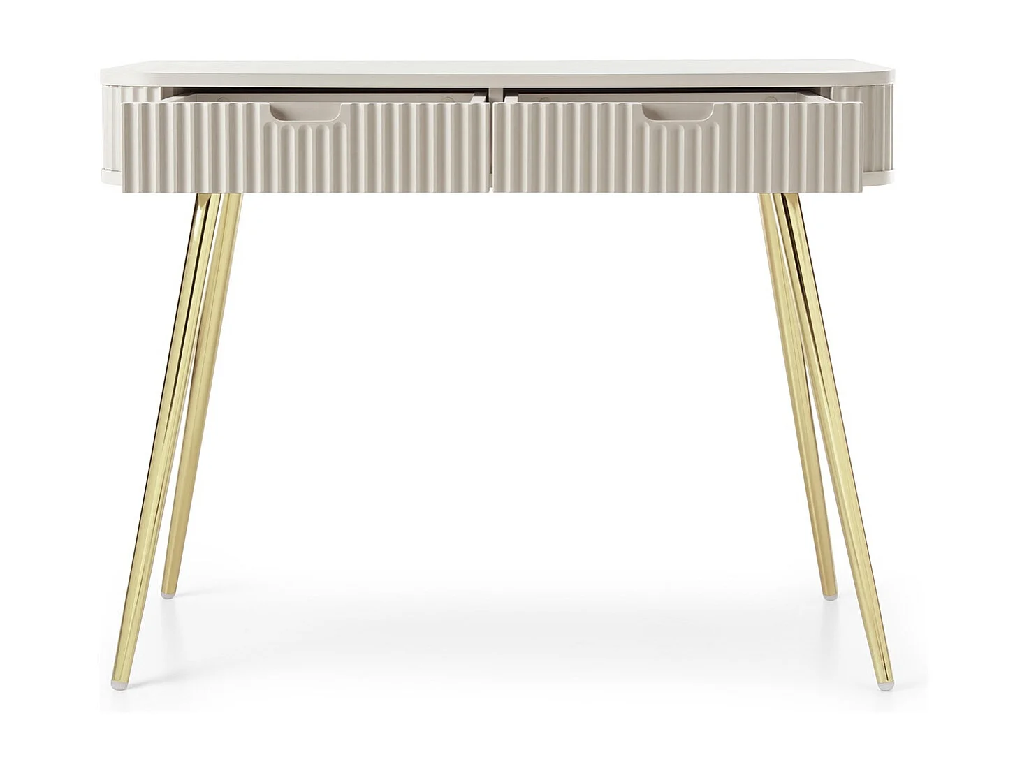 Kaptafel met lades Gerly - consoletafel 100 cm, geribbelde fronten, kasjmier + goud