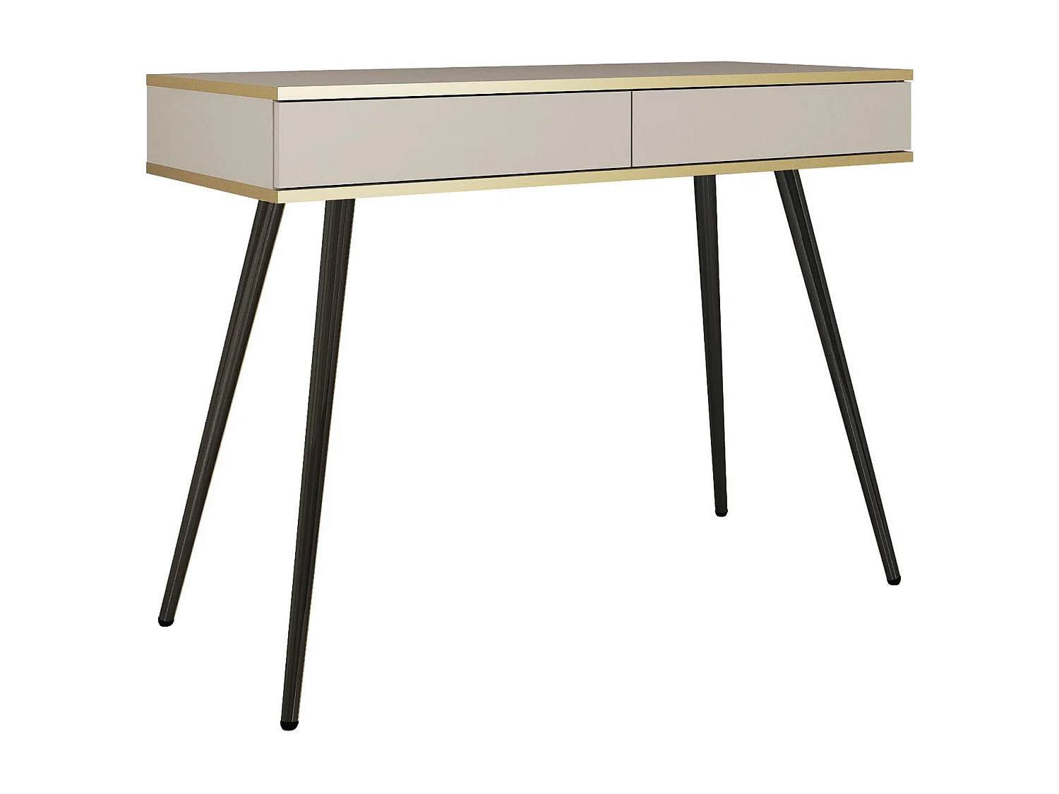 Coiffeuse 100 cm pour chambre Rodi, tiroir, détails dorés - beige + noir
