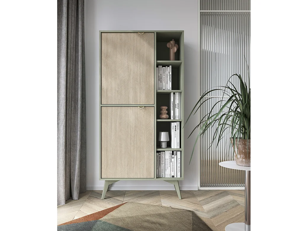 Boekenkast 80 cm Wood - visgraatpatroon, kantoorrek eucalyptus