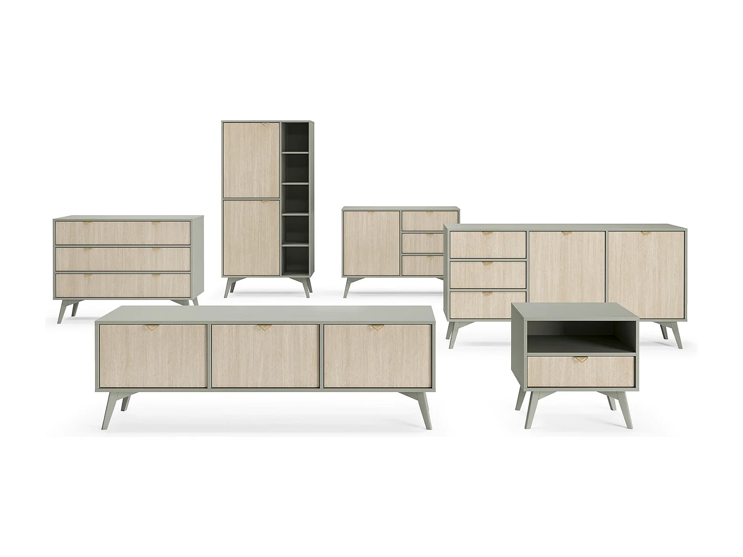Boekenkast 80 cm Wood - visgraatpatroon, kantoorrek eucalyptus