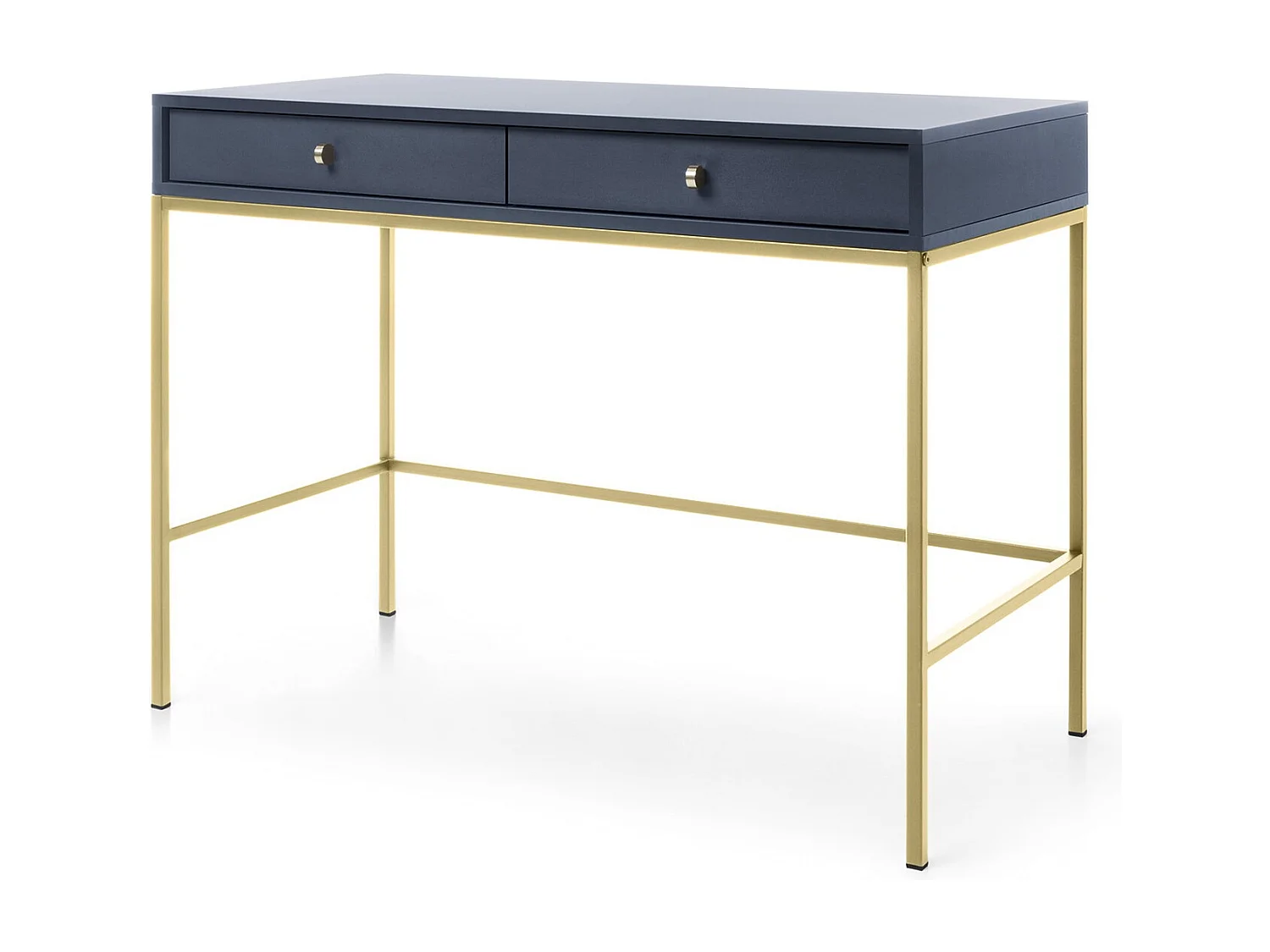 Kaptafel 100 cm Monti - twee lades, consoletafel, marineblauw + goud
