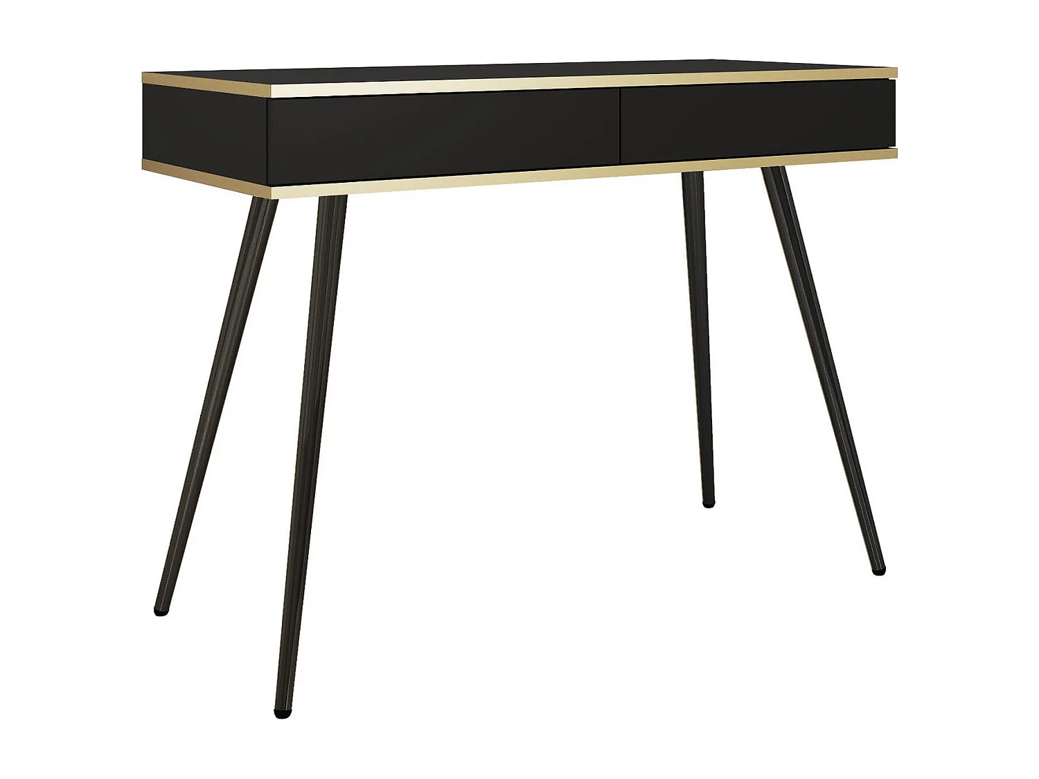 Coiffeuse 100 cm pour chambre Rodi, tiroir, détails dorés - noir