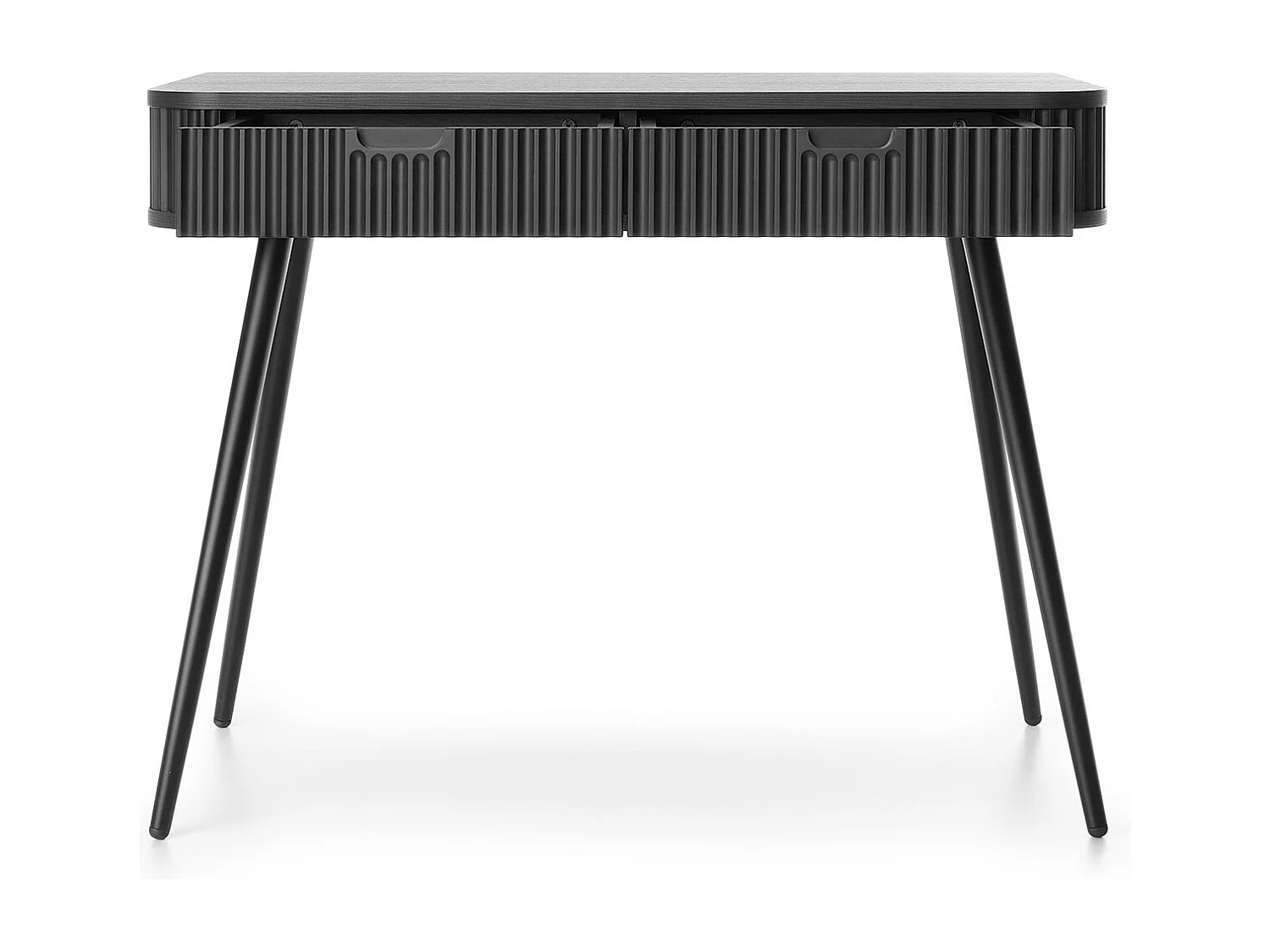 Kaptafel met lades Gerly - consoletafel 100 cm, geribbelde fronten, zwart
