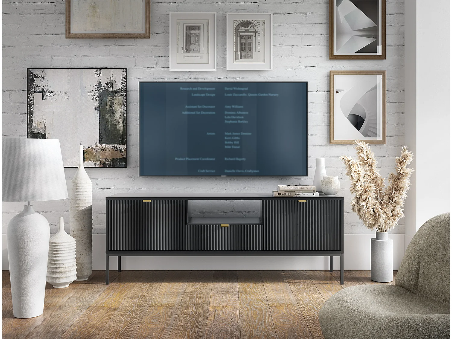 TV-meubel 150 cm Galla - tv-kast met lades, zwart