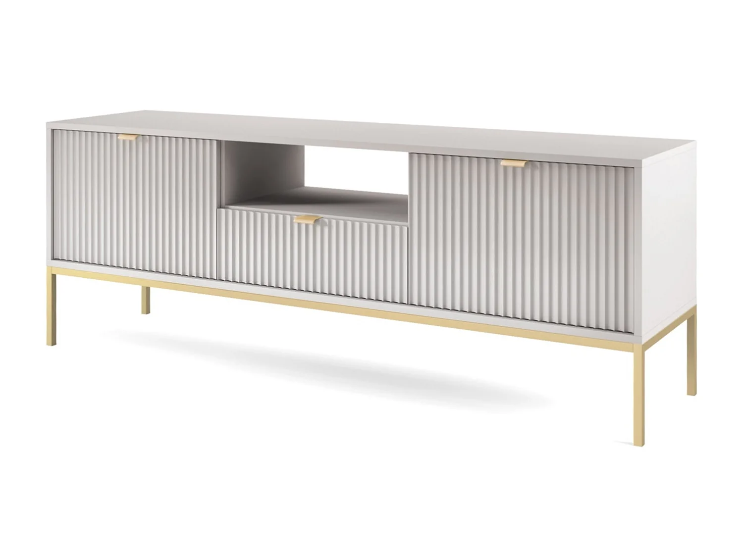 TV-meubel 150 cm Galla - tv-kast met lades, grijs + goud