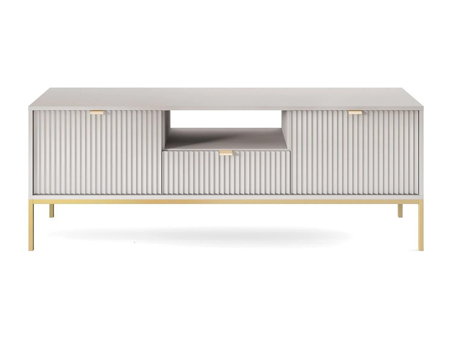 TV-meubel 150 cm Galla - tv-kast met lades, grijs + goud