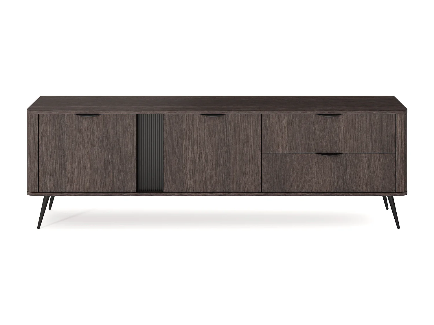 Meuble TV avec tiroirs Estera - 2 portes, bois foncé - large commode TV pour le salon sur pieds - chêne Dunin
