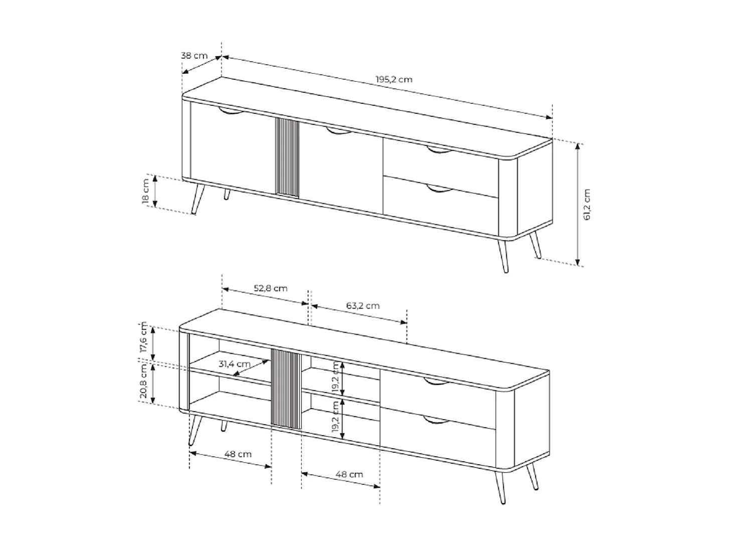 Meuble TV avec tiroirs Estera - 2 portes, bois foncé - large commode TV pour le salon sur pieds - chêne Dunin