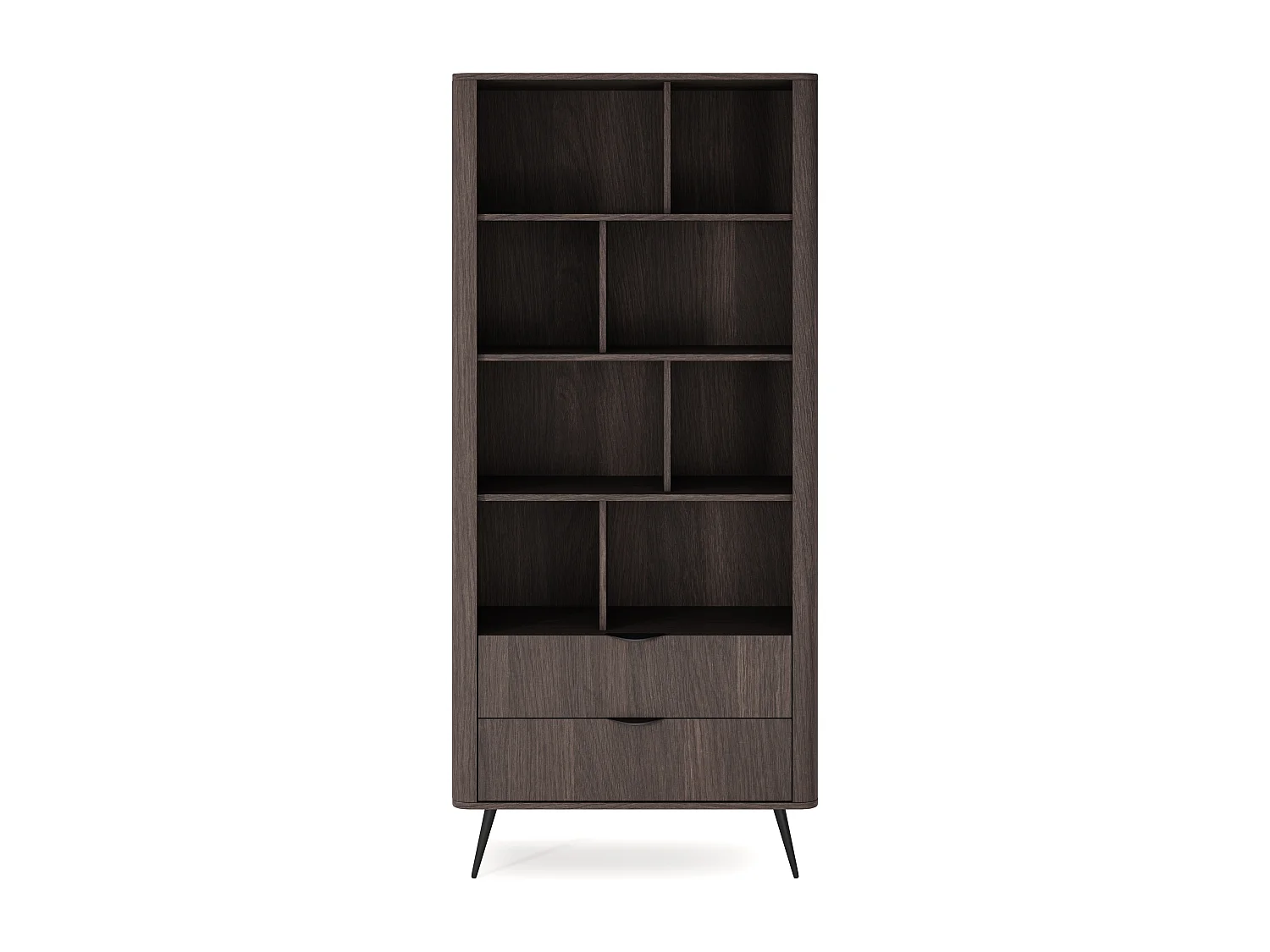 Étagère 90 cm Estera - tiroirs, pieds noirs - bibliothèque pour le salon, bois foncé - chêne Dunin