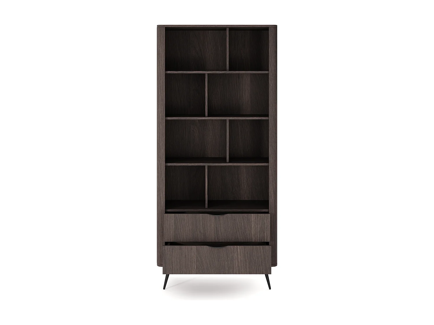Étagère 90 cm Estera - tiroirs, pieds noirs - bibliothèque pour le salon, bois foncé - chêne Dunin