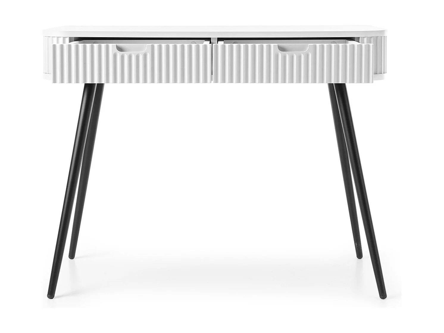 Kaptafel met lades Gerly - consoletafel 100 cm, geribbelde fronten, wit + zwart