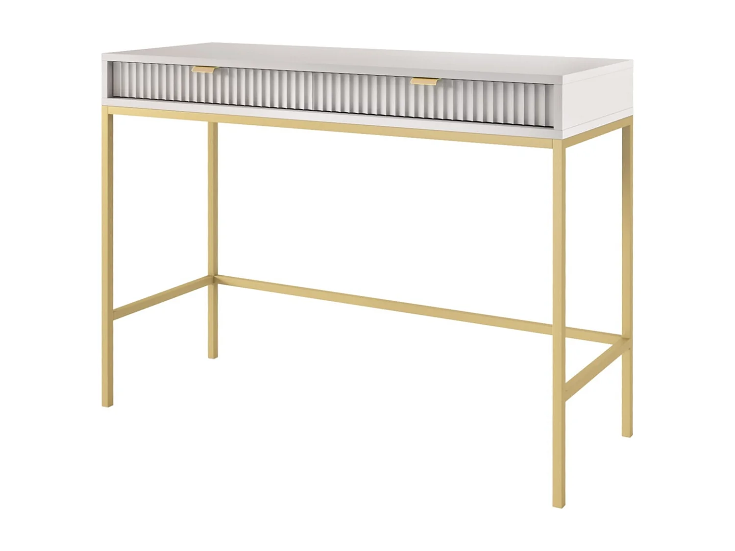 Table console 100 cm Galla - 2 tiroirs, console de chambre, Gris + Or