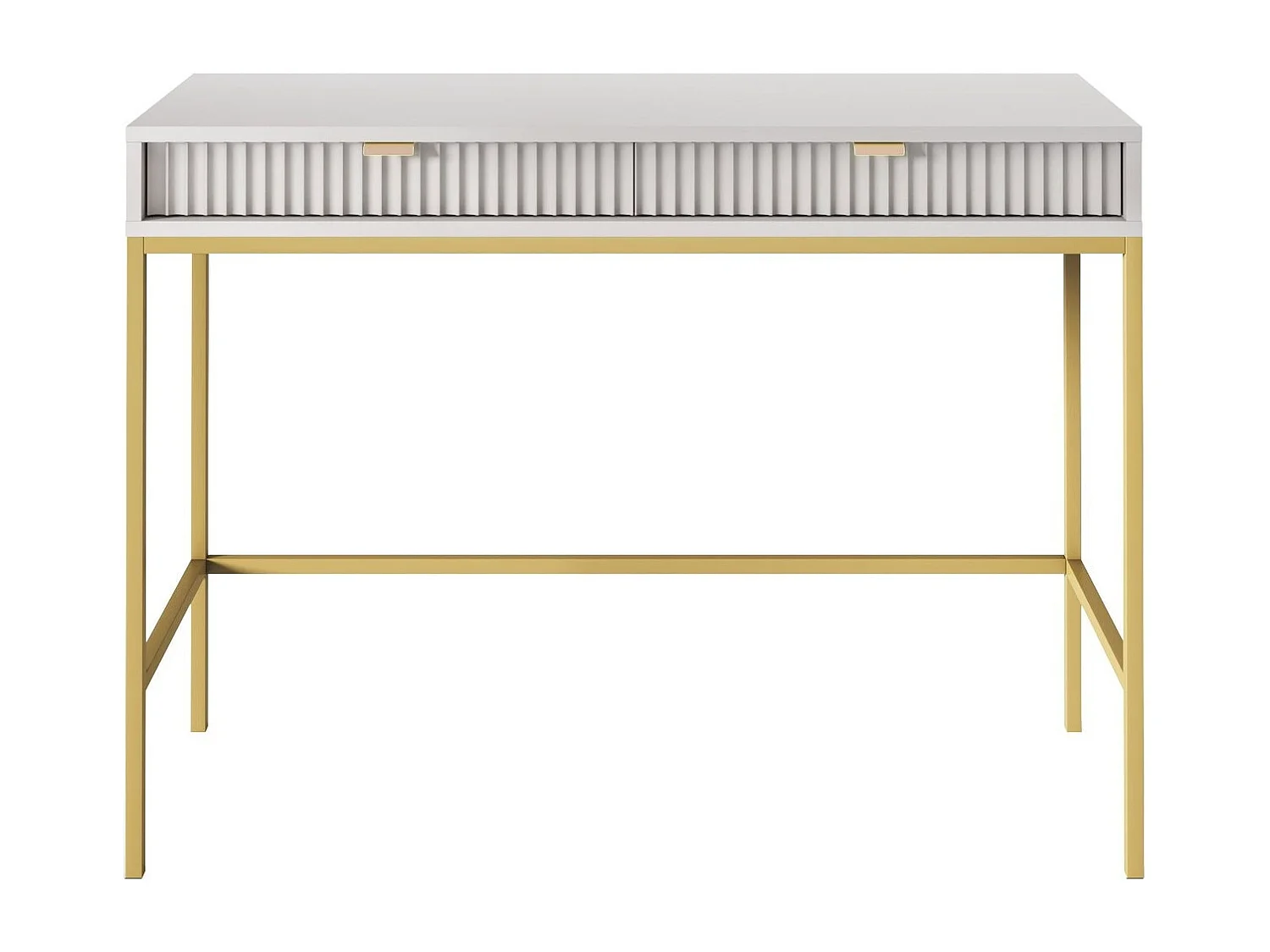 Table console 100 cm Galla - 2 tiroirs, console de chambre, Gris + Or