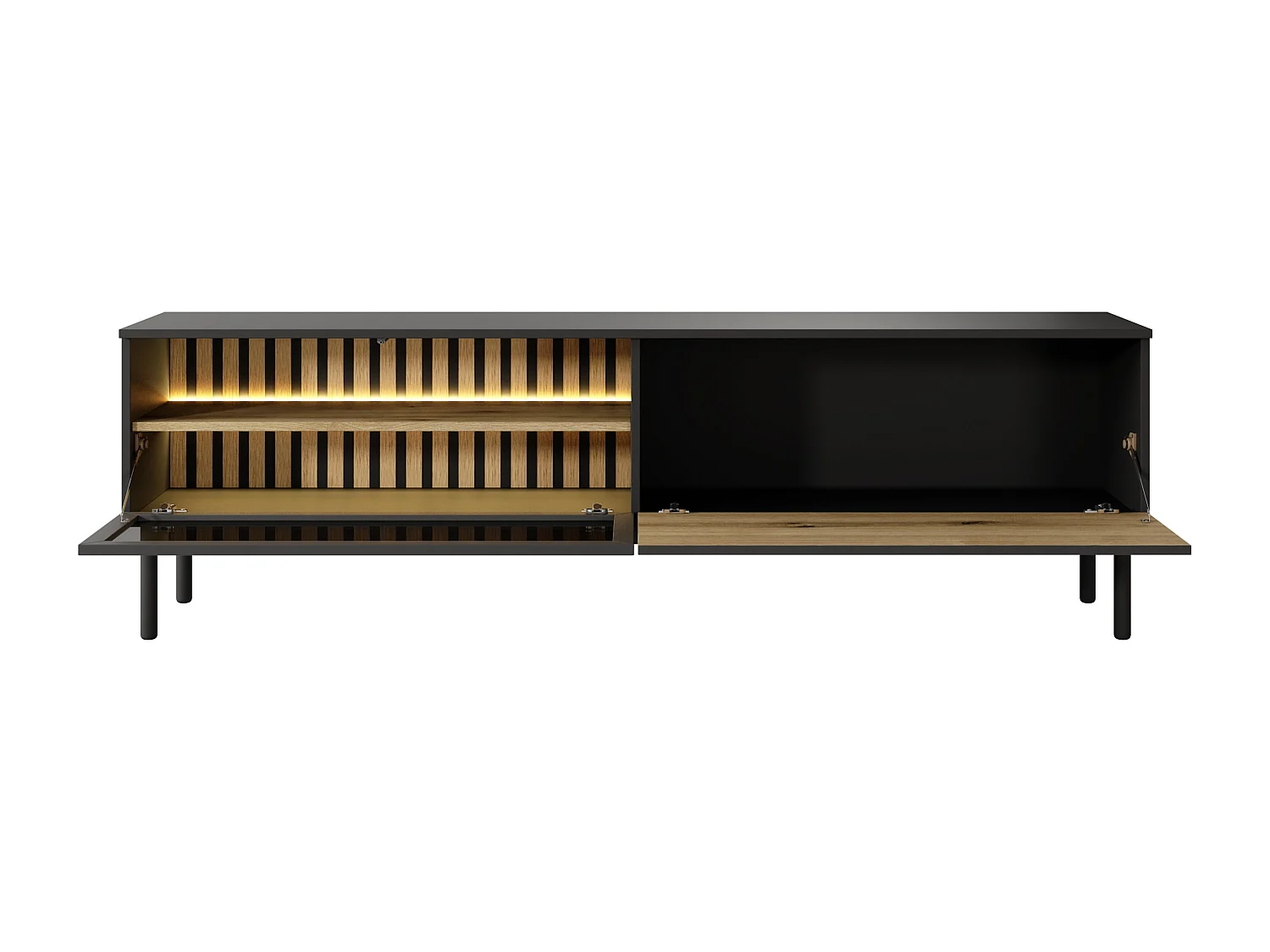 Meuble TV 180 cm Jotare - éclairage LED, pieds 20 cm - meuble TV 2 portes, chêne Evoke