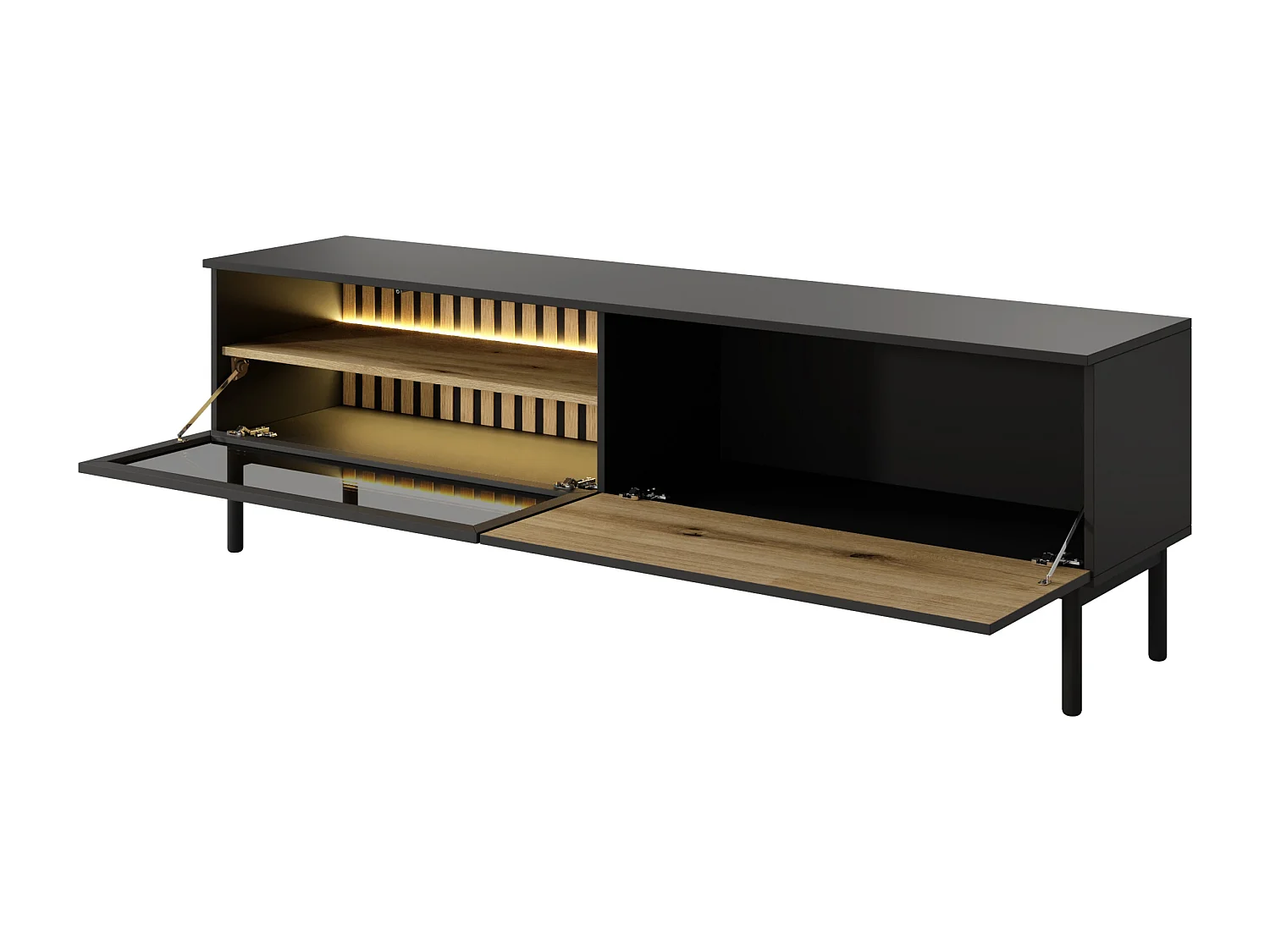 Meuble TV 180 cm Jotare - éclairage LED, pieds 20 cm - meuble TV 2 portes, chêne Evoke