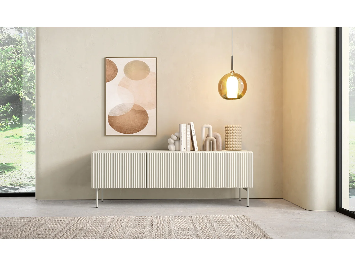 TV-meubel 147 cm Galiano op poten - 3 deuren, tv-kast voor de woonkamer - kasjmier