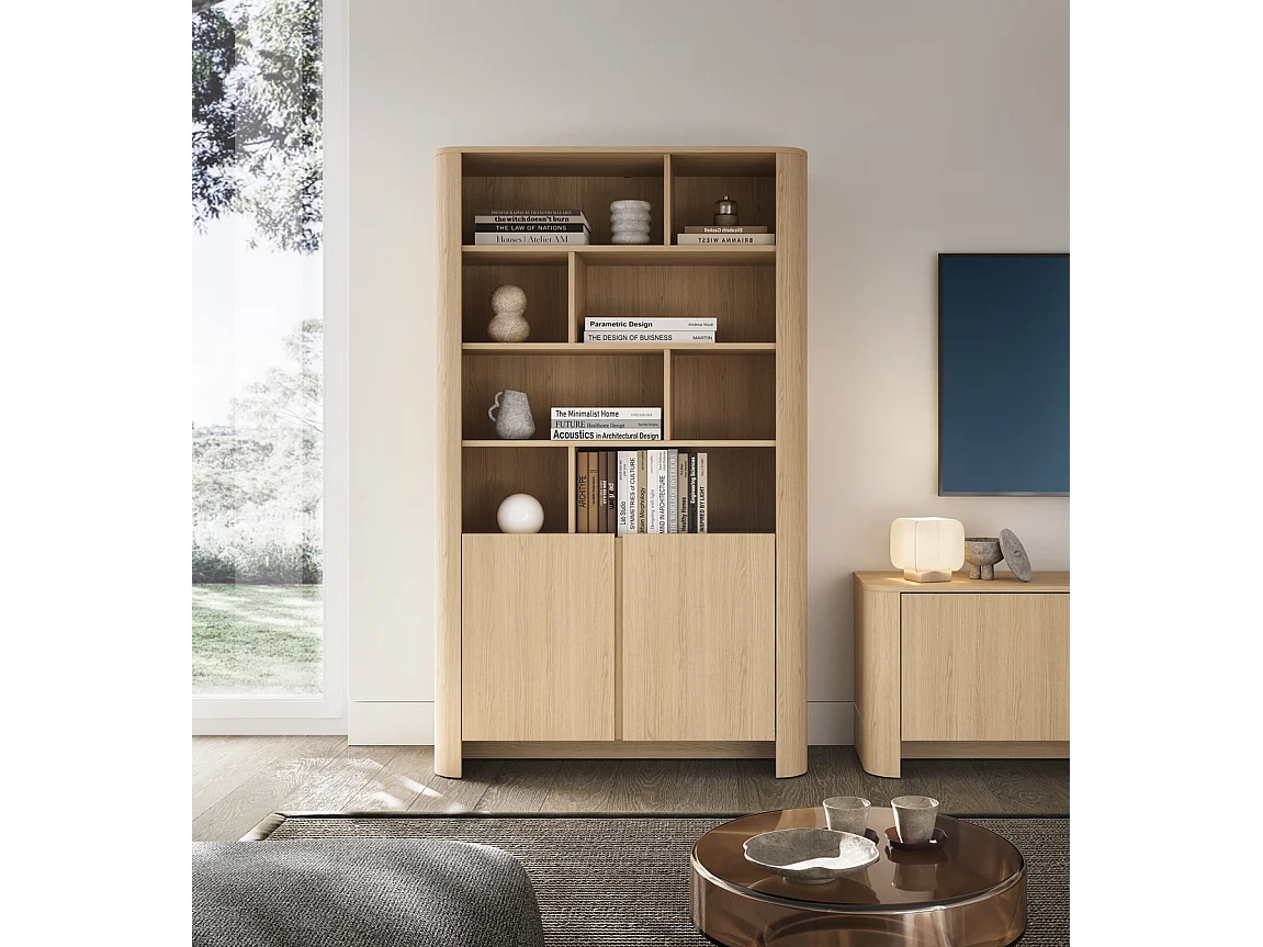 Bibliothèque avec étagères 100 cm Mezzano, 2 portes, meuble de bureau - chêne Vicenza