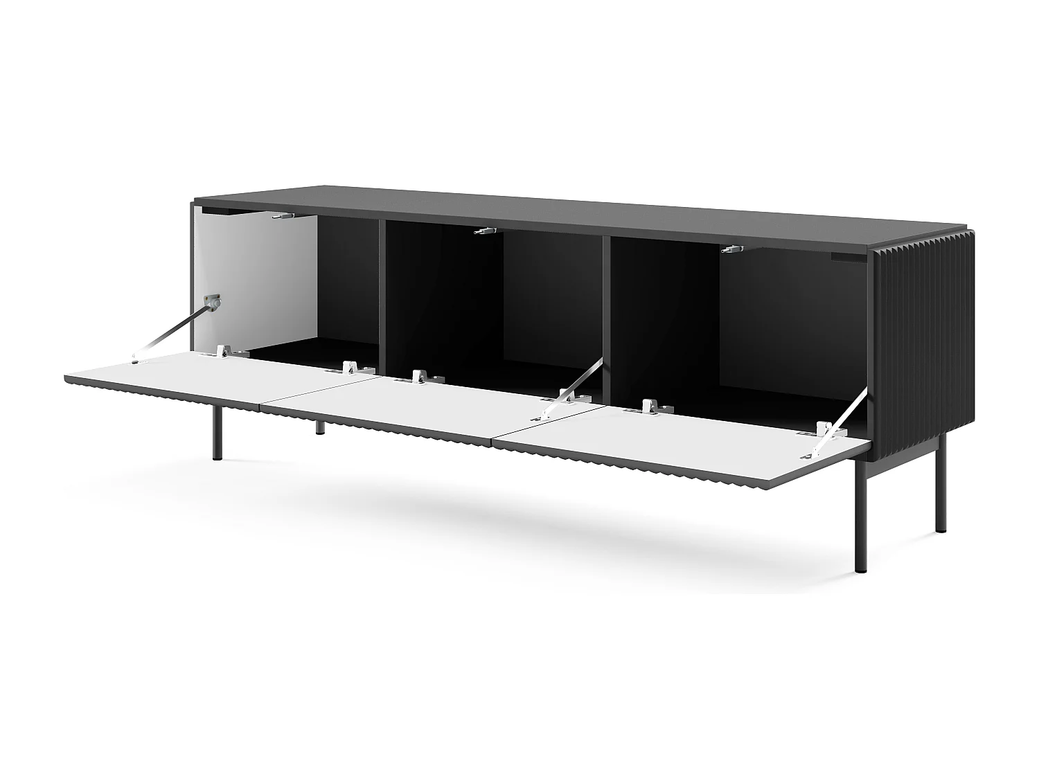TV-meubel 147 cm Galiano op poten - 3 deuren, tv-kast voor de woonkamer - zwart