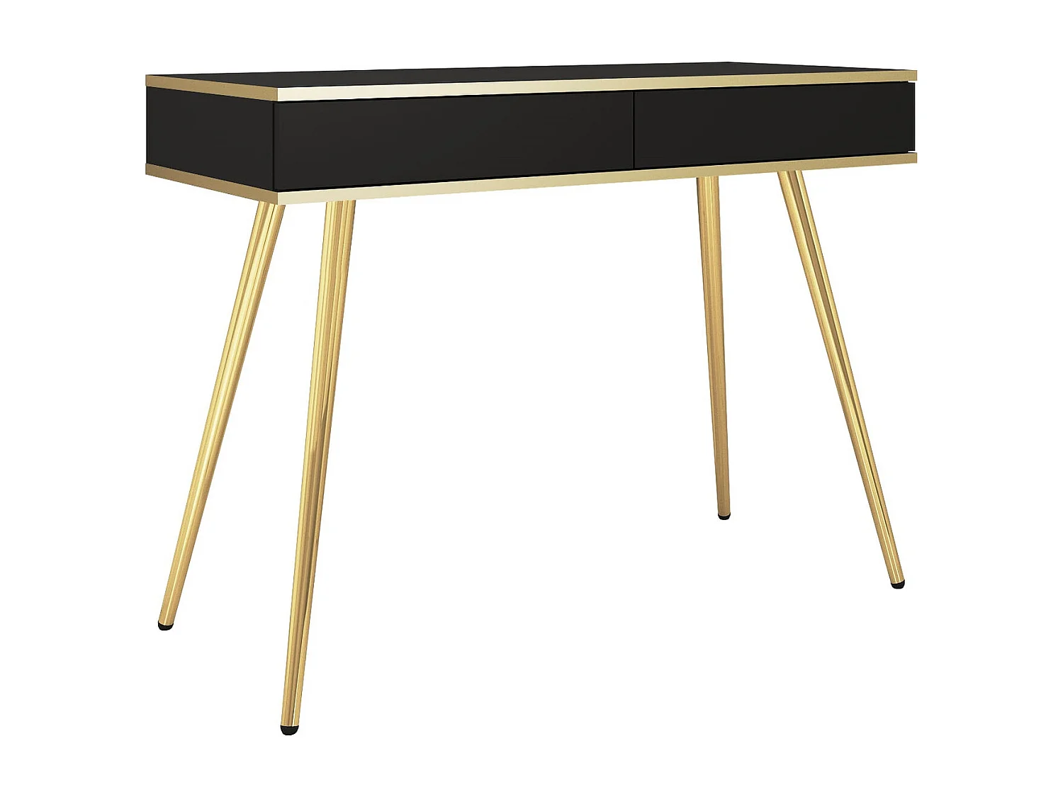 Coiffeuse 100 cm pour chambre Rodi, tiroir, détails dorés - noir + or